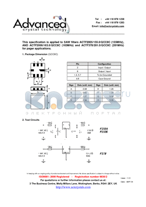 ACTF2005/155.0/QCC8C datasheet - SAW filters