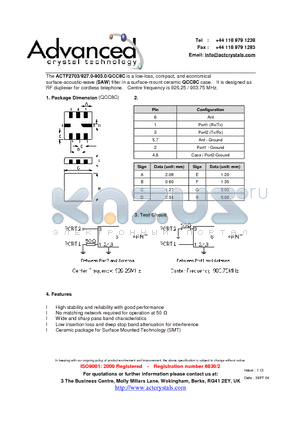 ACTF2703 datasheet - low-loss, compact, and economical surface-acoustic-wave (SAW) filter