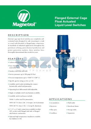 C29-1B2D-JDE datasheet - Flanged External Cage Float Actuated Liquid Level Switches