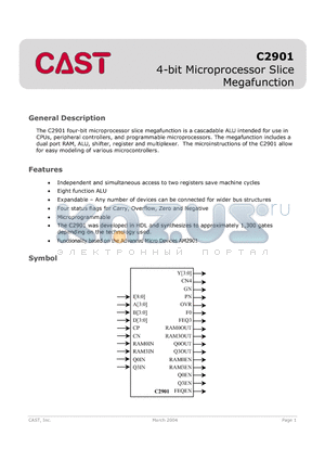 C2901 datasheet - 4-bit Microprocessor Slice Megafunction