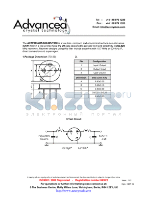 ACTF303825 datasheet - low-loss, compact, and economical surface-acoustic-wave filter