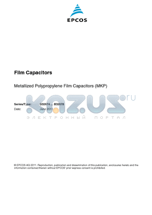 B32678G1206K000 datasheet - Metallized Polypropylene Film Capacitors (MKP)