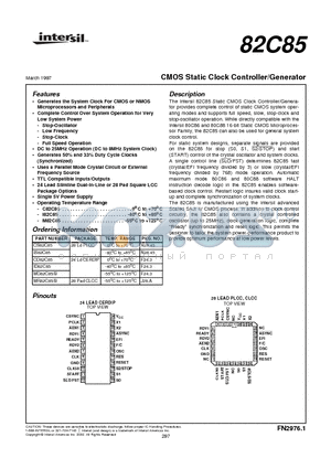 82C85 datasheet - CMOS Static Clock Controller/Generator
