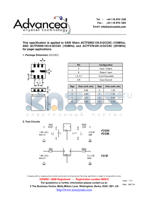 ACTF378 datasheet - SAW filters