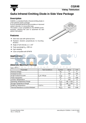 CQX48 datasheet - GaAs Infrared Emitting Diode in Side View Package