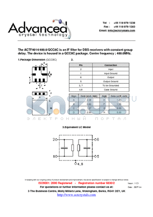 ACTF4014 datasheet - IF filter for DBS receivers with constant group delay
