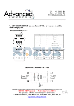 ACTF4016 datasheet - one channel IF filter for receivers of satellite broadcasting system.