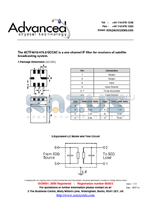 ACTF4016/479.5/QCC8C datasheet - one channel IF filter for receivers of satellite broadcasting system.