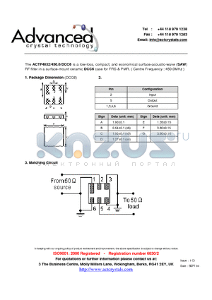 ACTF4032 datasheet - low-loss, compact, and economical surface-acoustic-wave (SAW)