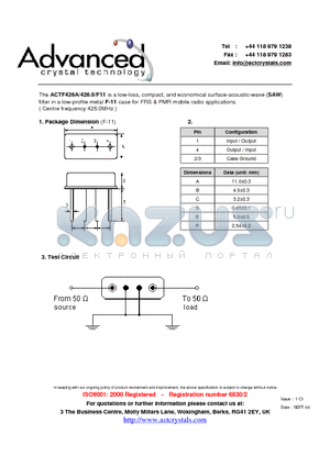 ACTF426A datasheet - FRS & PMR mobile radio applications