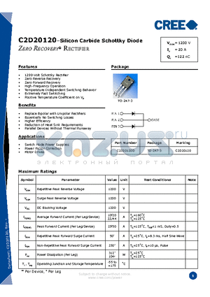 C2D20120D datasheet - Silicon Carbide Schottky Diode