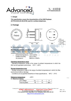 ACTF45-48 datasheet - the characteristics of the SAW Duplexer