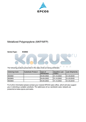 B32682-A2152-K289 datasheet - Metallized Polypropylene Film Capacitors (MFP) in Plastic Case