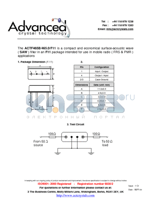 ACTF465B datasheet - compact and economical surface-acoustic wave (SAW) filter