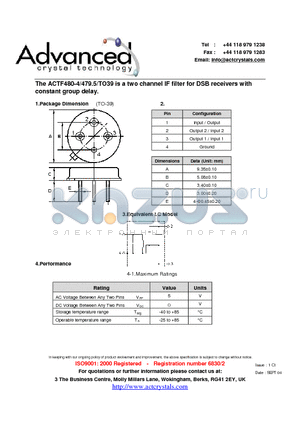 ACTF480-4 datasheet - two channel IF filter for DSB receivers with constant group delay