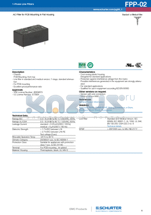 FPP-02 datasheet - AC Filter for PCB Mounting in Flat Housing