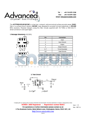 ACTF550 datasheet - low-loss, compact, and economical surface-acoustic-wave (SAW) filter