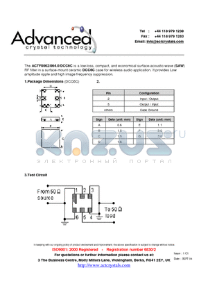 ACTF8002 datasheet - low-loss, compact, and economical surface-acoustic-wave (SAW)