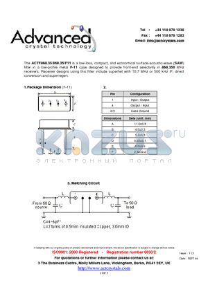 ACTF86835 datasheet - low-loss, compact, and economical surface-acoustic-wave (SAW) filter