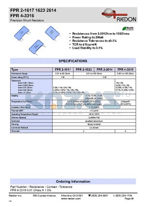 FPR2-1623 datasheet - Precision Shunt Resistors