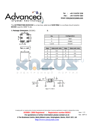 ACTF9037 datasheet - low-loss, wide band SAW filter