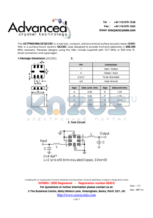 ACTF965 datasheet - low-loss, compact, and economical surface-acoustic-wave (SAW) filter