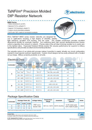 DBP-M989LF-01-1002-D datasheet - TaNFilm Precision Molded DIP Resistor Network