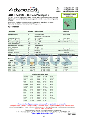 ACTHC49-US datasheet - family of robust, through hole crystals featuring high reliability,