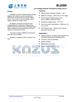 BL8509-550 datasheet - Low Voltage Detector with Built-in Delay Circuit