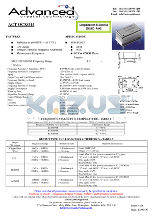 ACTOCXO14 datasheet - Voltage Controlled Frequency Adjustment