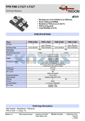 FPR4-T227 datasheet - Foil Power Resistors