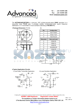 ACTQ403/403.55/TO39 datasheet - surface-acoustic-wave (SAW) resonator