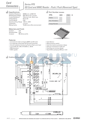 FPS009-2960-0 datasheet - SD Card and MMC Reader - Push / Push (Reversed Type)