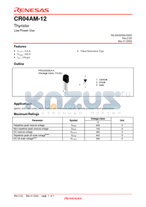 CR04AM-12-A6 datasheet - Thyristor Low Power Use