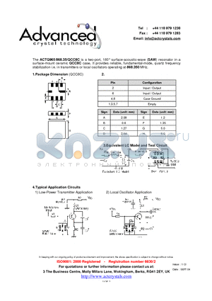 ACTQ965/868.35/QCC8C datasheet - surface-acoustic-wave (SAW) resonator