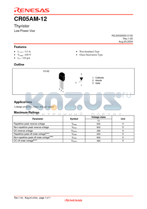 CR05AM-12-A6 datasheet - Thyristor Low Power Use
