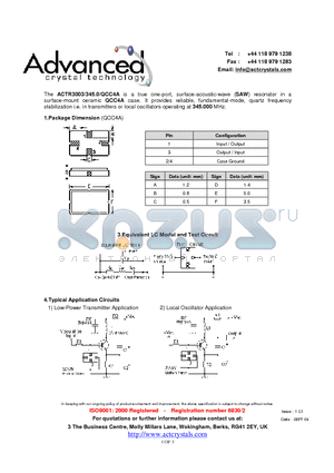ACTR3003/345.0/QCC4A datasheet - true one-port, surface-acoustic-wave (SAW) resonator