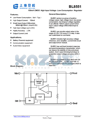 BL8551-12CSN datasheet - 150mA CMOS High Input Voltage Low Consumption Regulator