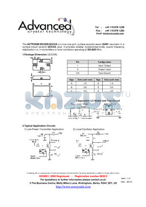 ACTR3008 datasheet - true one-port, surface-acoustic-wave (SAW) resonator