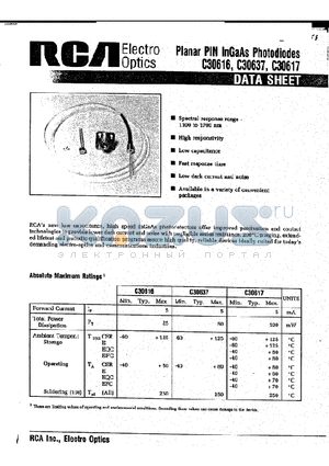 C30617 datasheet - Planar PIN InGaAs Photodiodes