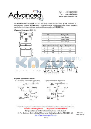 ACTR3010 datasheet - true one-port, surface-acoustic-wave (SAW) resonator