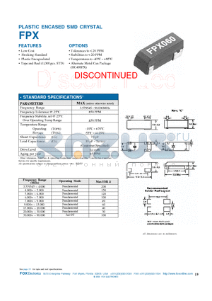 FPX060 datasheet - PLASTIC ENCASED SMD CRYSTAL
