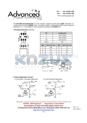 ACTR3012 datasheet - true one-port, surface-acoustic-wave (SAW) resonator