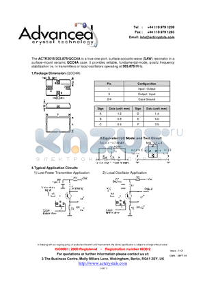 ACTR3015 datasheet - true one-port, surface-acoustic-wave (SAW) resonator