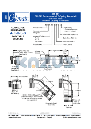 463FS001M08 datasheet - EMI/RFI Environmental G-Spring Backshell with Strain Relief