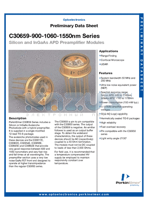 C30659-1550-R08B datasheet - Silicon and InGaAs APD Preamplifier Modules