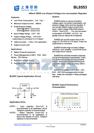 BL8551-25PBRN datasheet - 400mA CMOS Low Dropout Voltage Low consumption Regulator