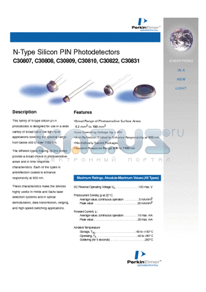 C30808 datasheet - N-Type Silicon PIN Photodetectors