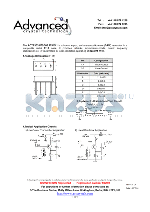 ACTR303.875/303.875/F11 datasheet - true one-port, surface-acoustic-wave (SAW)