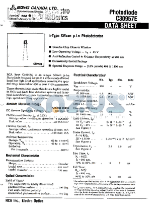 C30957E datasheet - N TYPE SILICON P- I - N PHOTODETECTOR